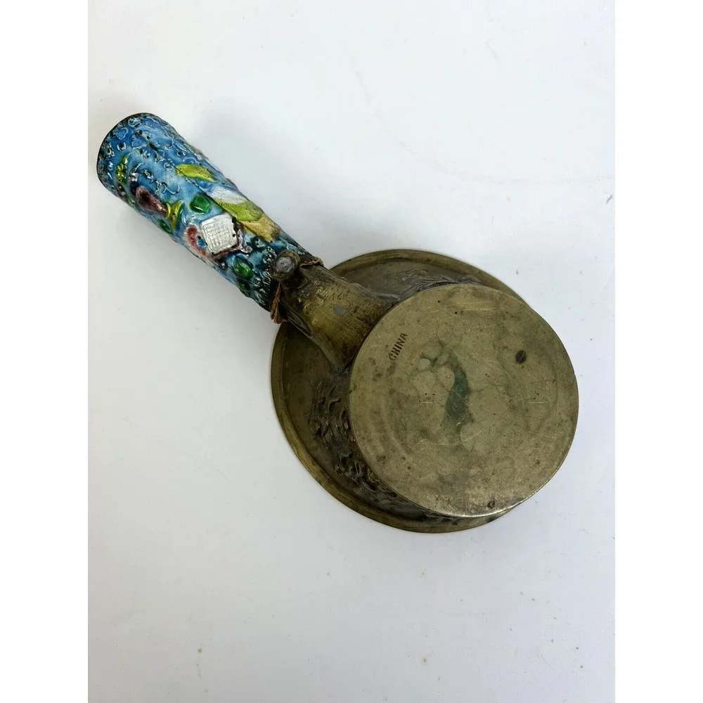 Vintage Chinese Brass & Cloisonne Silk Iron Aged Asian Home Decor Scoop Ethnic